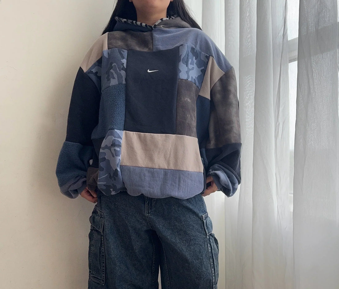 Blue camo patchwork hoodie