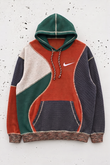 Patchwork Texture Fleece Pullover Hoodie